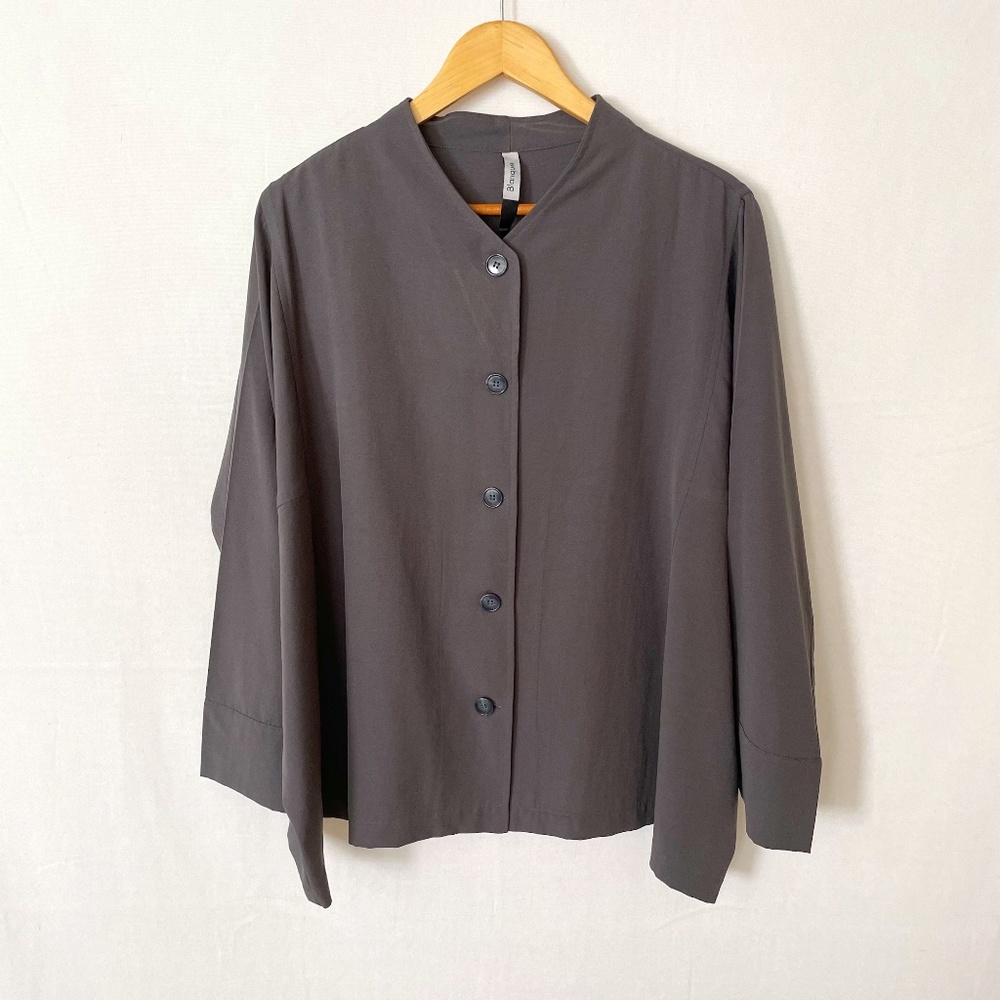 BLANQUE Women's Size L/XL Collarless Oversized Jacket Boxy Fit Dark Taupe Gray